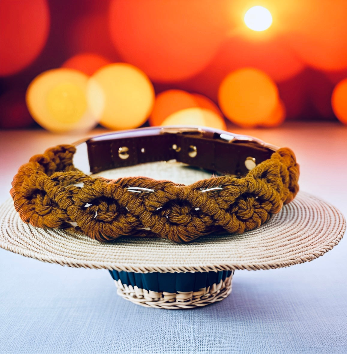 Brown Macrame Collar/Leash set