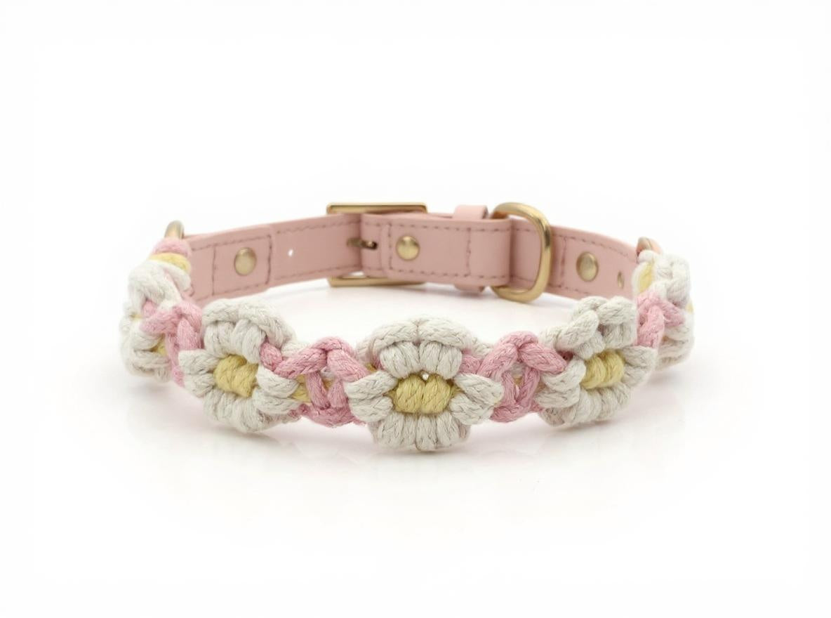 Daisy Days Macrame Collar – Pink & Yellow