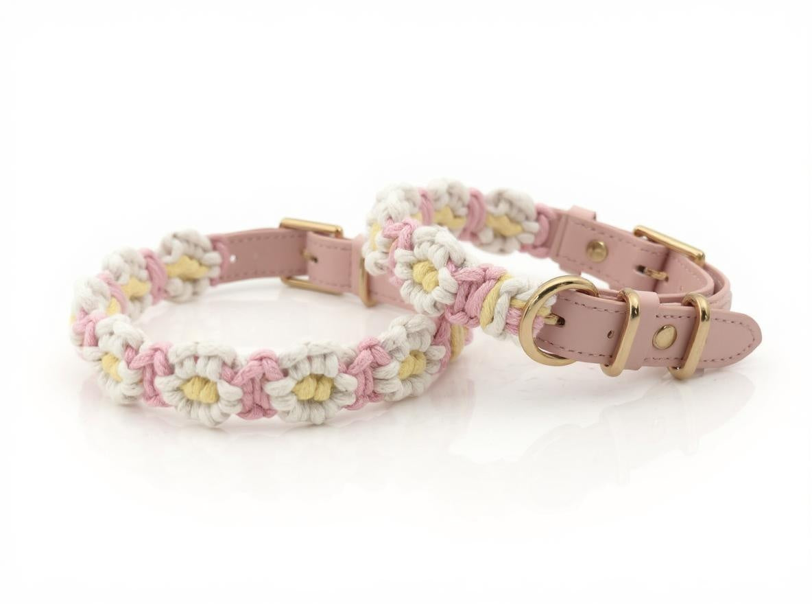 Daisy Days Macrame Collar – Pink & Yellow