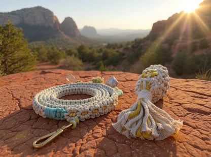 Sunshine Bloom Macrame Leash- Honey & Sky